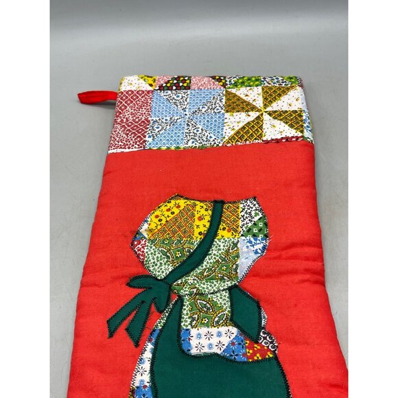 handmade vintage Christmas stocking patch work little girl bonnet red 20" READ - Picture 5 of 5